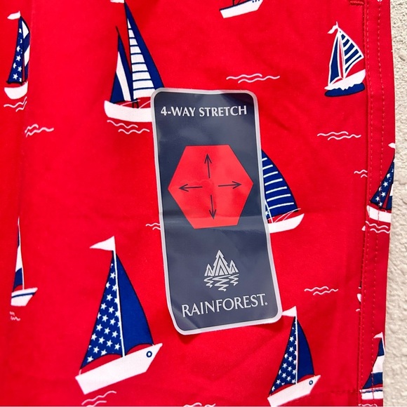 Rainforest Red with Nautical Print Mens Swim Trunks NWOT L - Picture 3 of 5